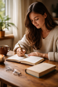 person reflecting on identity and purpose after reading