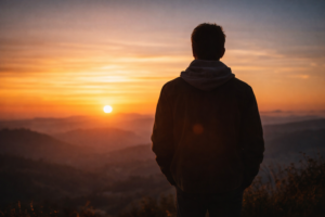 person looking at sunset reflecting on life path