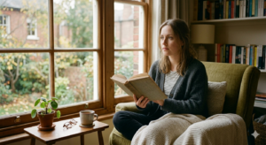 person thinking deeply after reading meaningful book