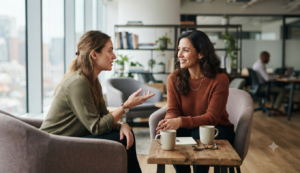Coworkers practicing active listening