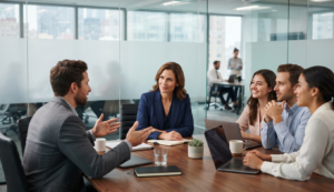 Leader demonstrating effective listening during a team meeting